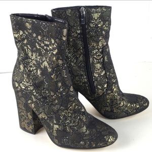 Marc Fisher glam black & gold lace ankle boots